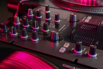 Modern DJ mixer, closeup