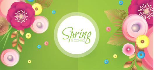 Flower Paper Cut Spring Design Template with REalistic Shadows.