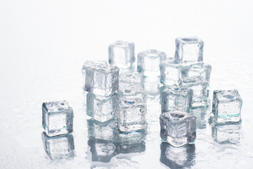 Ice cubes on a white background. Cooling Concept, Food Ice