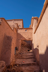 Ait Ben Haddou (Ait Benhaddou) is a fortified city on the former caravan route. Near Ouarzazate and the Sahara desert and Marrakech in Morocco. Fortified village ksar. UNESCO world heritage.