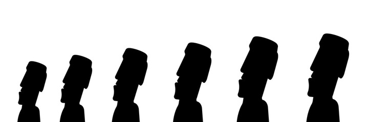 並んだモアイ像のシルエット