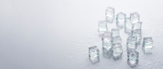 Ice cubes on a white background. Cooling Concept, Food Ice