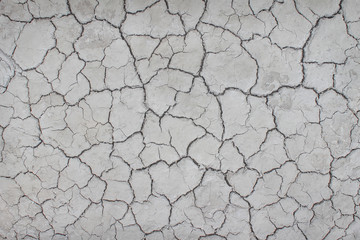 Top view cracked patterns of soil ground texture for grey white background , nature drought