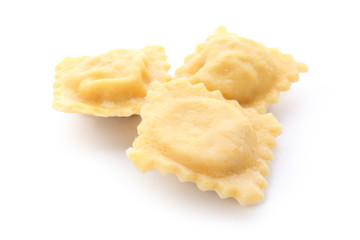 Tasty ravioli on white background