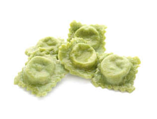 Tasty ravioli on white background