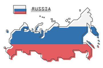 Russia map and flag . Modern simple line cartoon design . Vector .