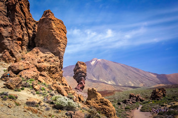 Strangely shaped rock formations and The Teide volcano