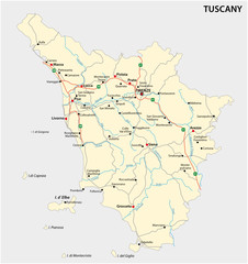 Road vector map of the Italian region Tuscany