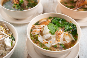 Noodles and soup.