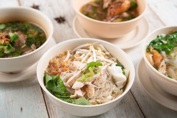 Noodles and soup.