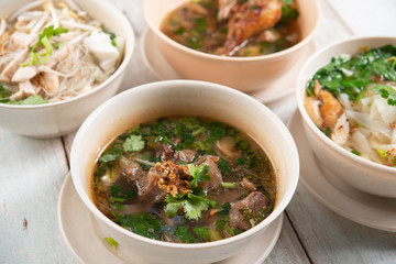 Noodles and soup.
