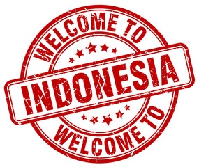 welcome to Indonesia red round vintage stamp