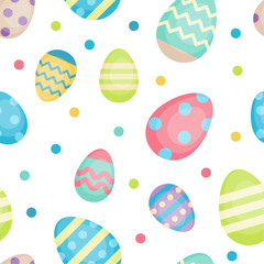 Fototapeta na wymiar Easter seamless pattern with colorful decorative easter eggs. Festive design template, vector illustration