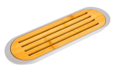 Wooden sign board for bread isolated on white background.