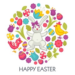 Bunny and eggs Easter holiday celebration symbolic animals and food
