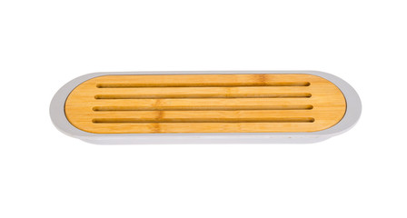 Wooden sign board for bread isolated on white background.