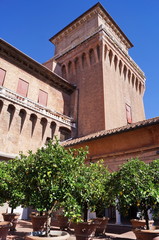 Lemon grove on the terrace of the Estense Castle in Ferrara, Italy