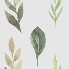 Seamless pattern with green tropical palm and monstera leaves. Exotic and jungle trendy style. Hand drawn watercolor illustration. Exotic hawaiian summer design for print, printing on paper or fabric