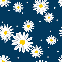 White daisies and white circle seamless pattern.