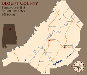 Large and detailed map of Blount county in Alabama, USA
