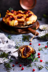 Pumpkin, Brie, and Caramelized Onion Rolls with Cranberry Glaze.style rustic