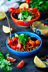 Vegetarian salad with chickpeas.life style .selective focus