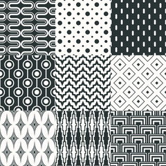 Set of 9 monochrome elegant seamless patterns - Vector - 251308621