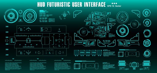 HUD target set green futuristic user interface. Dashboard display virtual reality technology screen