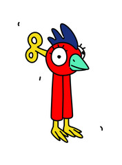 Clockwork red bird in the form of the letter I or L. Vector. Flat outline style. Logo for the company. Latin letter. Company logo. Funny red character with a key.