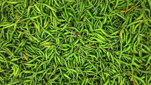 Green chilli peppers in Indian market