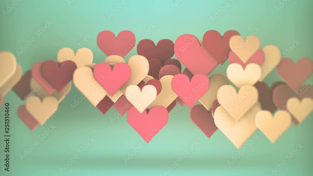Poster heart shapes. abstract romantic concept. 3d render seamless loop animation 4k uhd 3840x2160