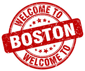 welcome to Boston red round vintage stamp