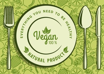 Vegan, natural food design concept. Vector illustration.