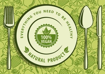 Vegan, natural food design concept. Vector illustration.