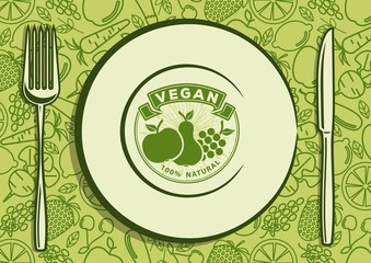 Vegan, natural food design concept. Vector illustration.