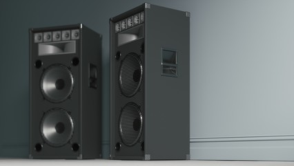 Two black audio speakers. audio concept design