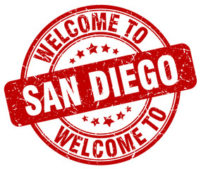 welcome to San Diego red round vintage stamp