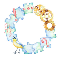 Obraz premium hand drawn watercolor wreath on the subject of psychology