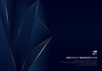Abstract template dark blue luxury premium background with luxury triangles pattern and gold lighting lines.