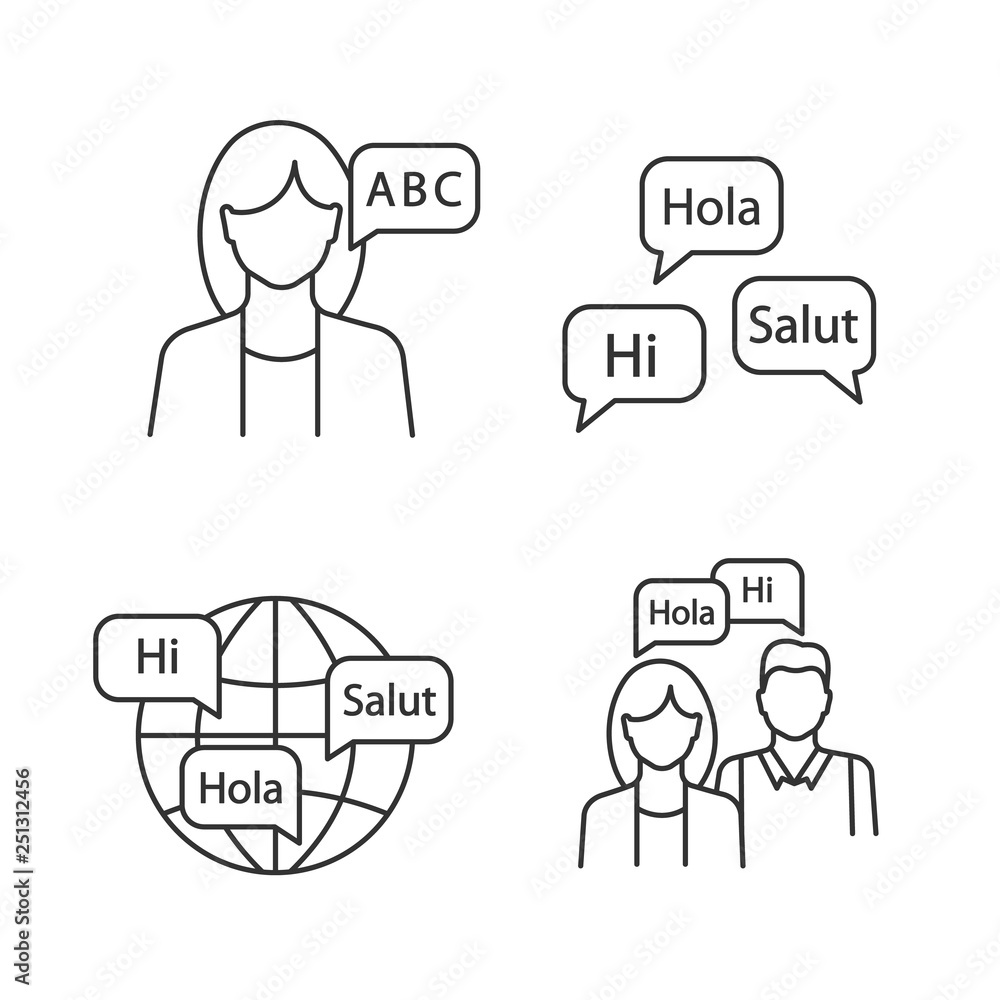 Poster foreign language learning linear icons set
