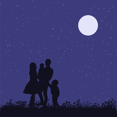 family with children in the park silhouette
