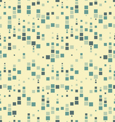 Seamless pattern. It consists of geometric elements having a square shape, different size and color. On a light yellow background. Useful as design element for texture and artistic compositions.