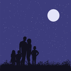 isolated, family with children in the park silhouette