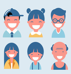 Flat happy smiling people collection