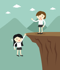 Business concept, Business woman doesn't help another business woman who is in crisis. Vector illustration
