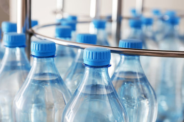 Many bottles of clean water in shop