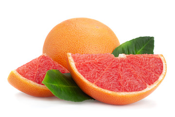 Red grapefruit with leaf