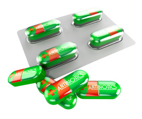 Medicines Collection® – Antibiotics,  Red & Green pills - obrazy, fototapety, plakaty