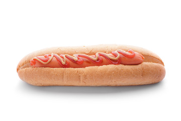 Tasty hot dog on white background