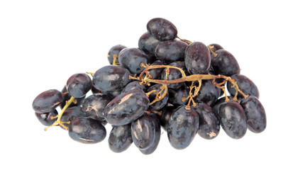 Dark purple ripe grapes isolated on white background